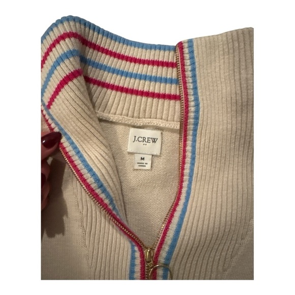 J. Crew Striped Half-Zip Pullover Sweater Sz M Preppy Mock Neck Neutral Knit - Picture 5 of 5